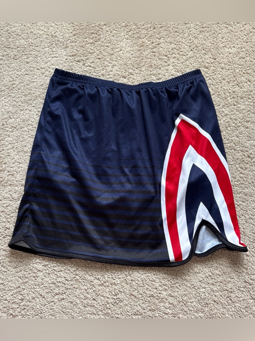 Fashion Nova Navy Swim Mini Skirt with Red & White Chevron Detail